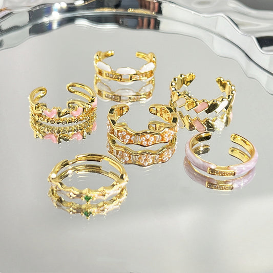 Luxury Enamel Drip Glazed Love Sweet Fashion Female Cold Rings