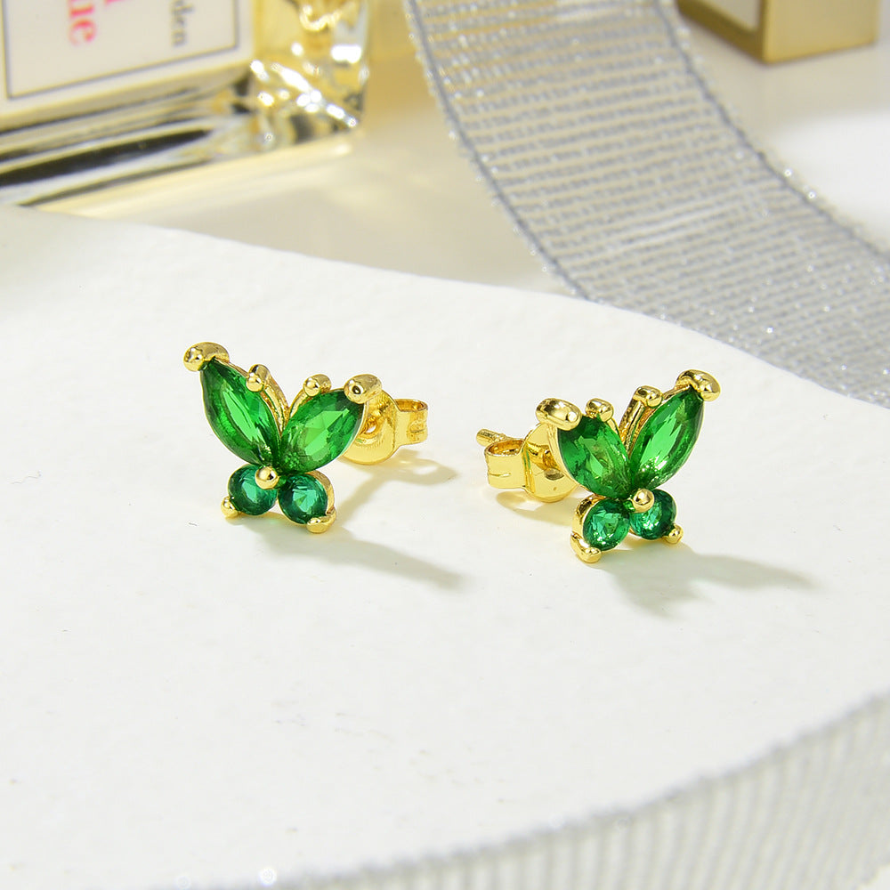 Women's Color Butterfly Micro Inlaid Zircon Insect Natural Pastoral Stud Earrings