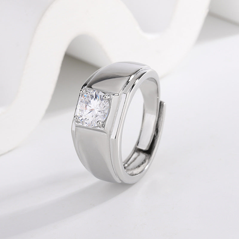 Men's Source Moissanite Open Mouth Man's Domineering Opening Adjustable Ring