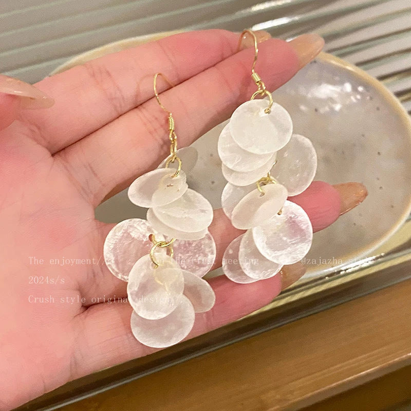 Women's Vacation Style Long Tassel Shell Eardrops Unique Rings