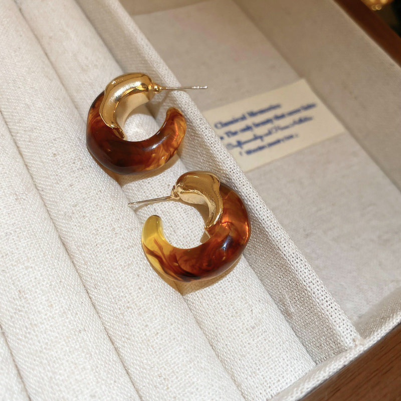 Women's Needle Geometric Irregular Resin Fashionable Retro Earrings