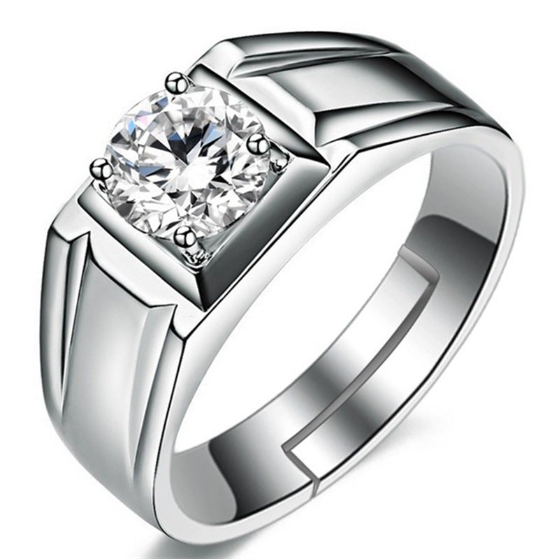 Men's Diamond Single Simulation Karat Wedding Classic Temperament Ring