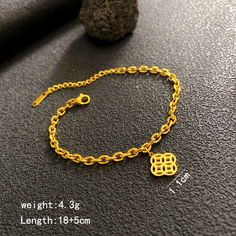 Electroplated Titanium Steel Light Luxury Female Butterfly Clover Roman Niche Bracelets