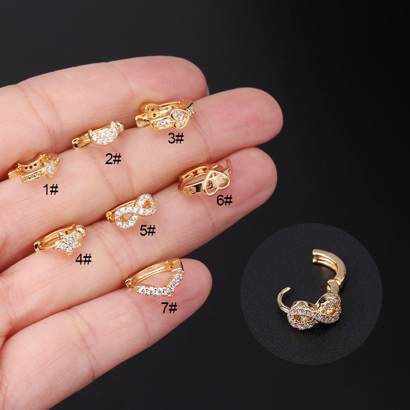 Korean Style Fashion Mini Zircon Small Piercing Star Moon Asymmetric Stud Earrings