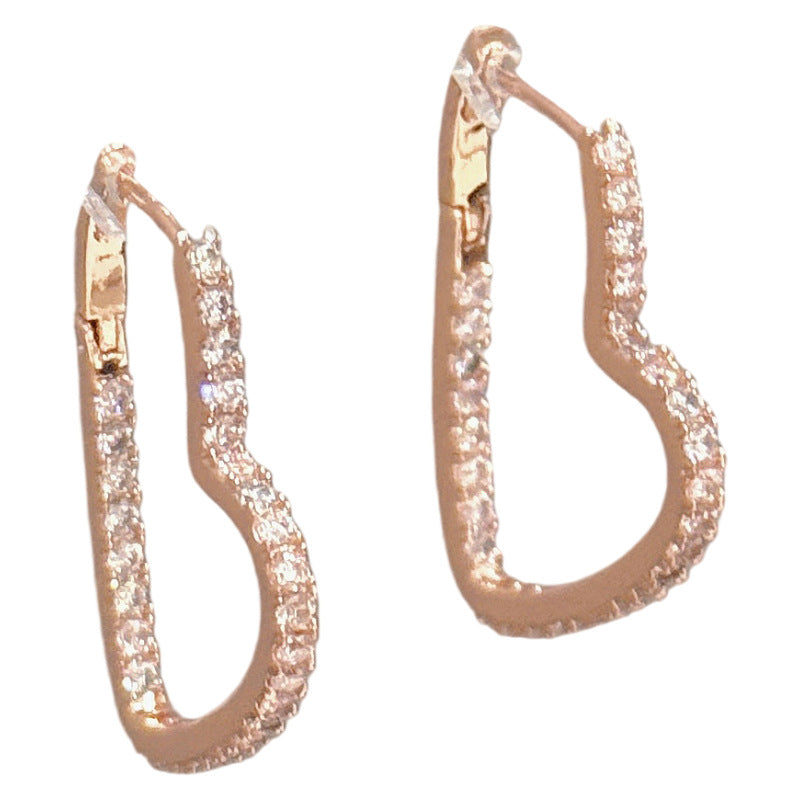 Shining Heart Full Of Zircon Light Luxury High-grade Sweet Niche Stud Earrings