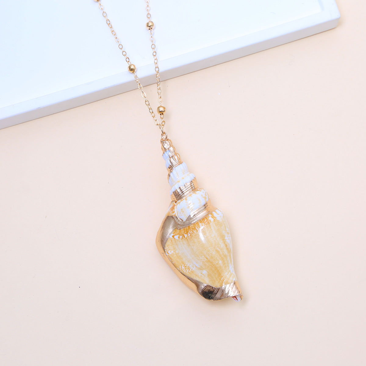 Ball Bead Chain Natural Shell Electroplated Necklace