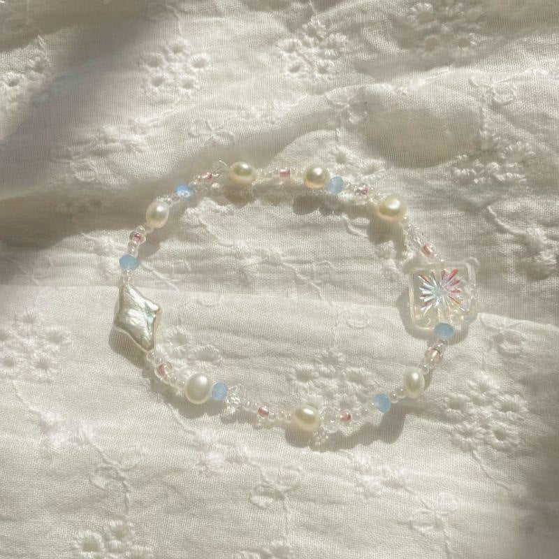 Blue White Five-pointed Star Shell Beaded Bracelet