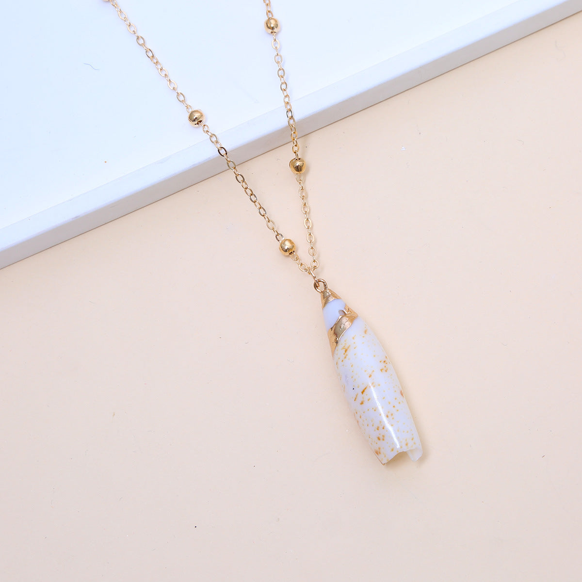 Ball Bead Chain Natural Shell Electroplated Necklace