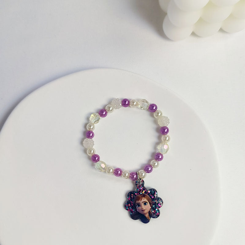 Children's Cartoon Pearl White Purple Handmade Acrylic Bracelets