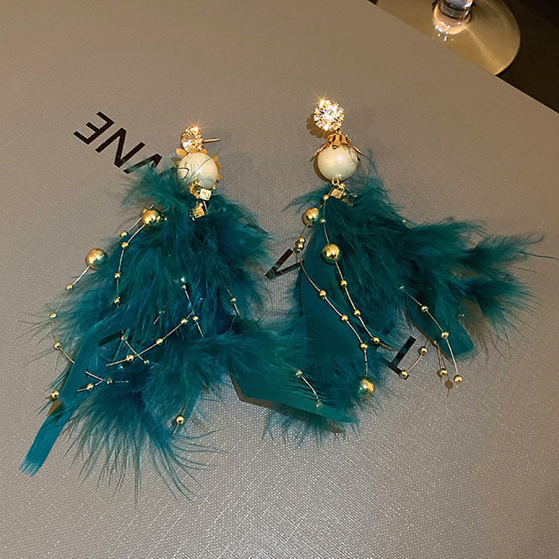 Super Fairy Bridal Feather Tassel Fashion Unique Design Earrings