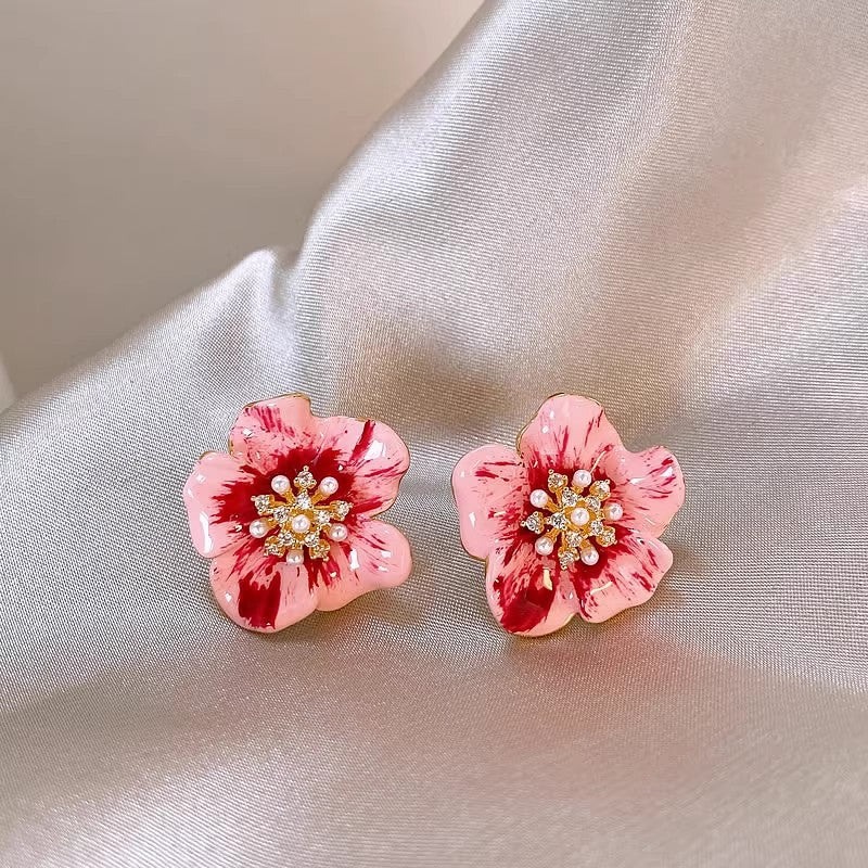 Inlaid Zircon Flower Elegant High-grade Pearl Earrings