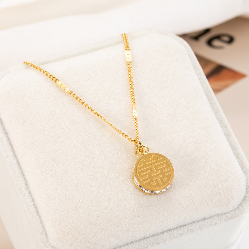 Double-sided Three-dimensional Titanium Steel Personalized Zircon Clavicle Necklace