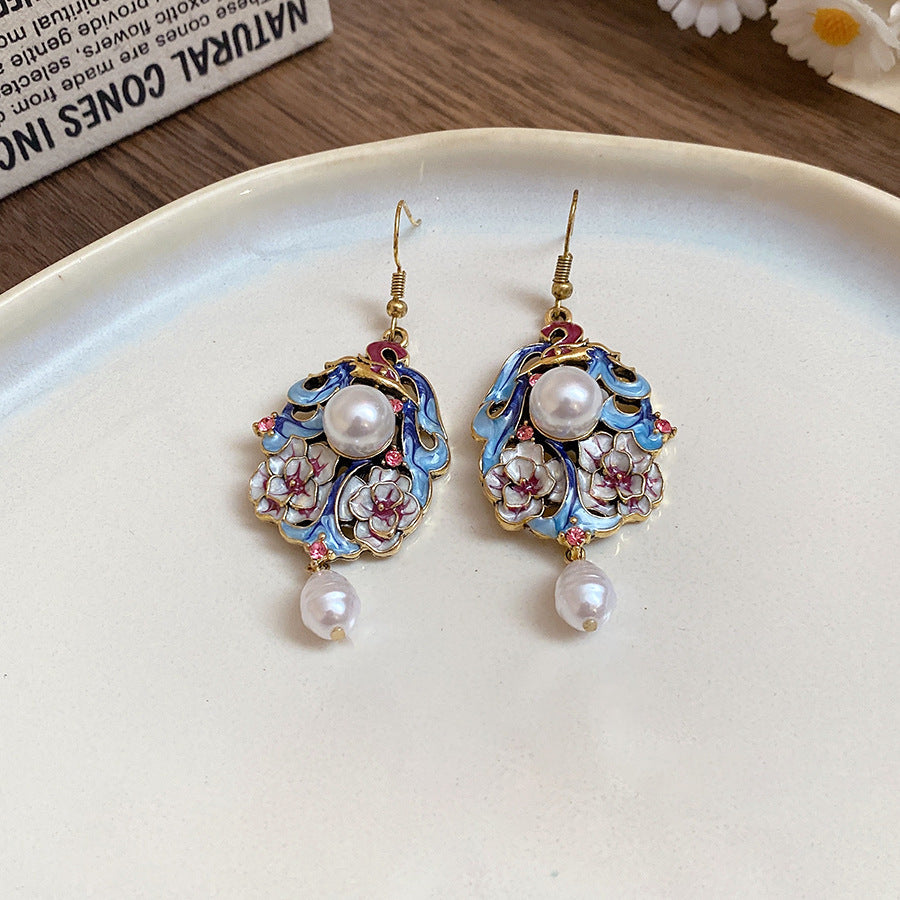 Blue Crystal Butterfly Flower Fashion Simple Fresh Light Luxury High Earrings