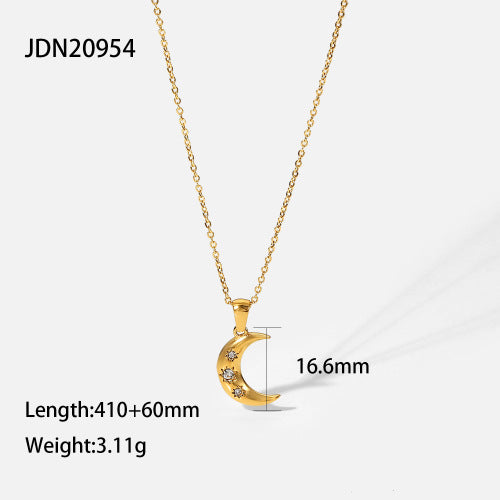 Retro Eight Awn Star Titanium Steel No Fading Inlaid Zircon Necklace
