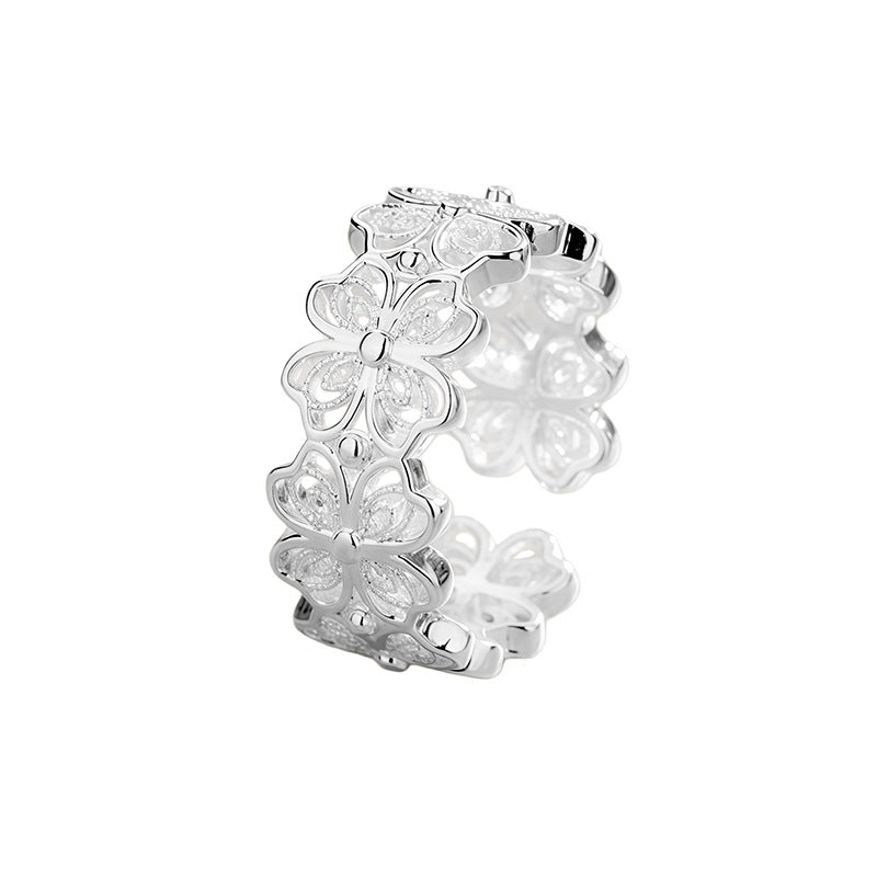 Niche Hollow Female Lace Clover Index Rings
