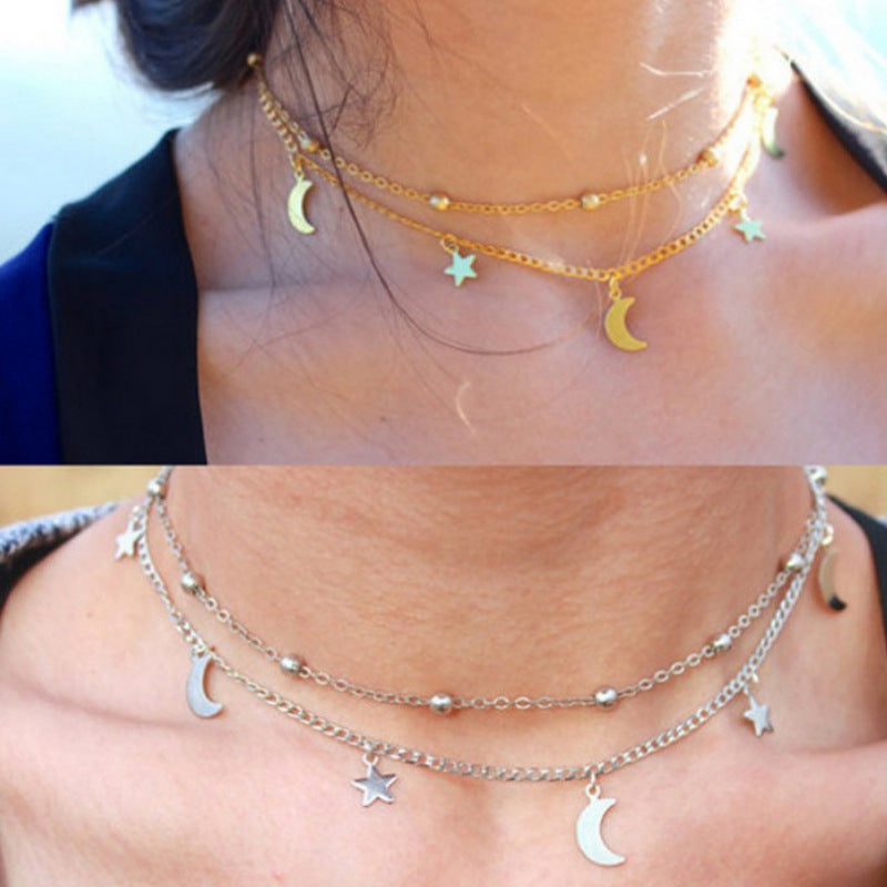 Moon Short Round Beads Clavicle Chain Necklace