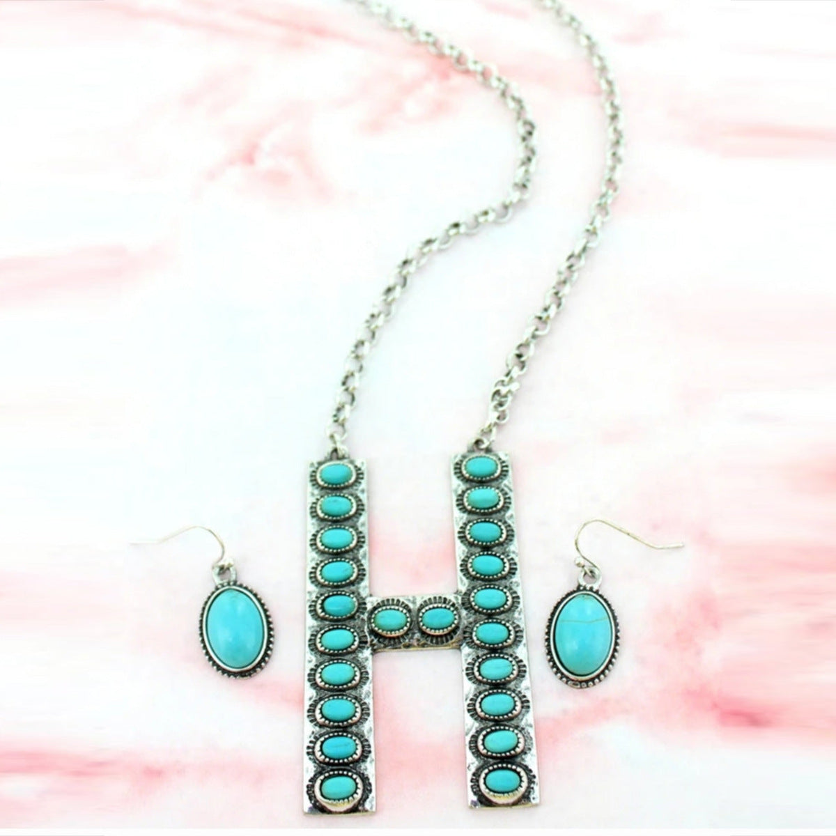 Bohemian Alphabet Letter Retro Style Inlaid Jewelry Set