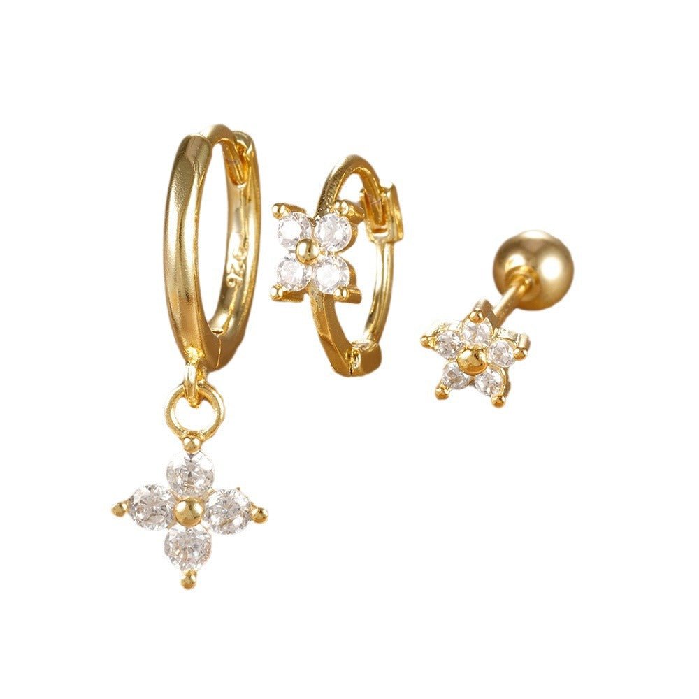 Women's Ear Micro Inlaid Zircon Flower Suit Light Rings