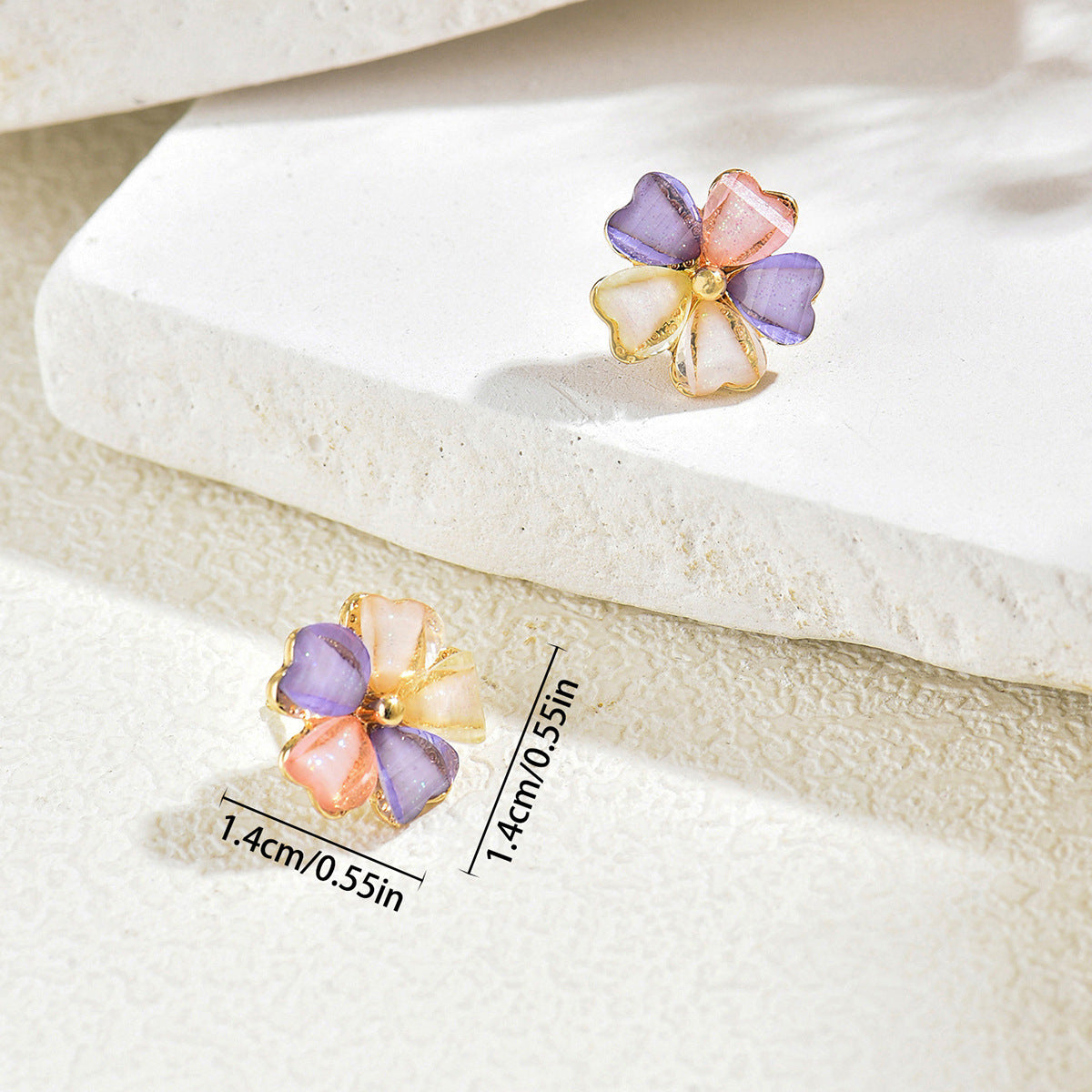 Colorful Petals Inlaid Gem Design Ear Earrings