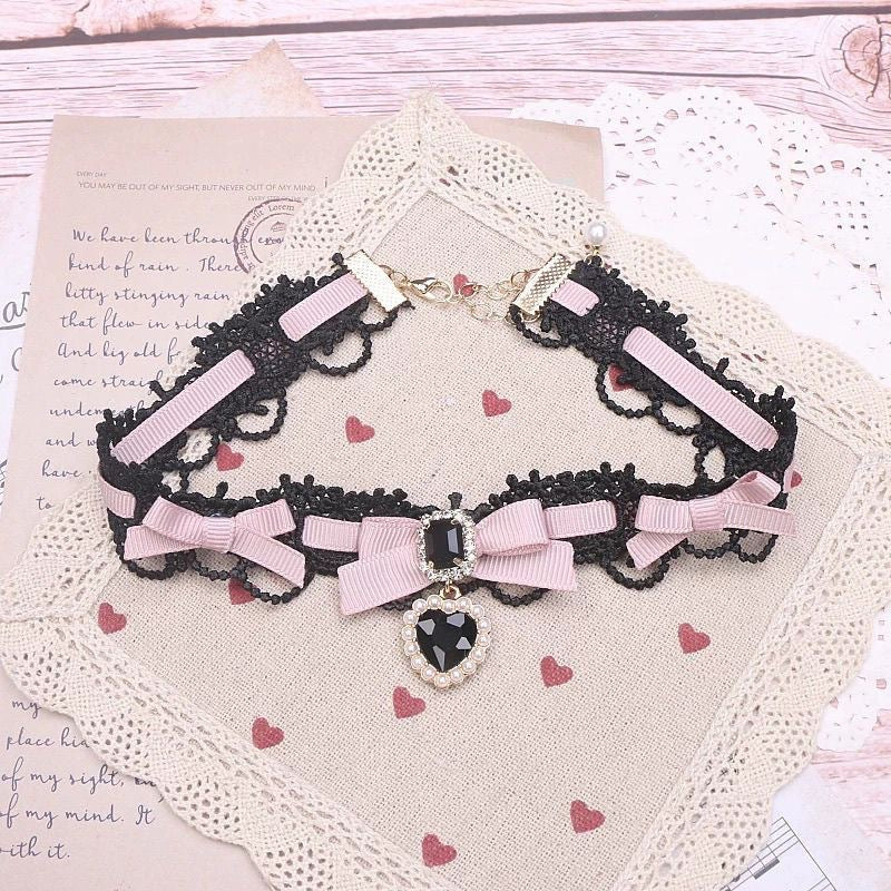 Lace Love Heart Bow Tie Collar Niche Lolita Pure Desire Necklace