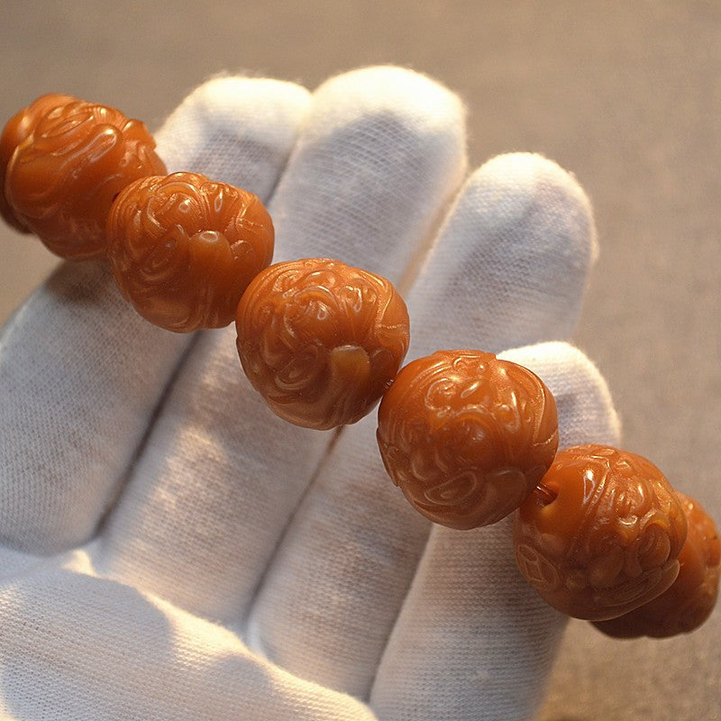 Women's & Men's Single Circle Weathered Yellow Bodhi Root Carved Bracelets