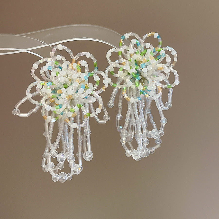 Women's Bead Flower Tassel Light Luxury High-grade Vacation Style Earrings