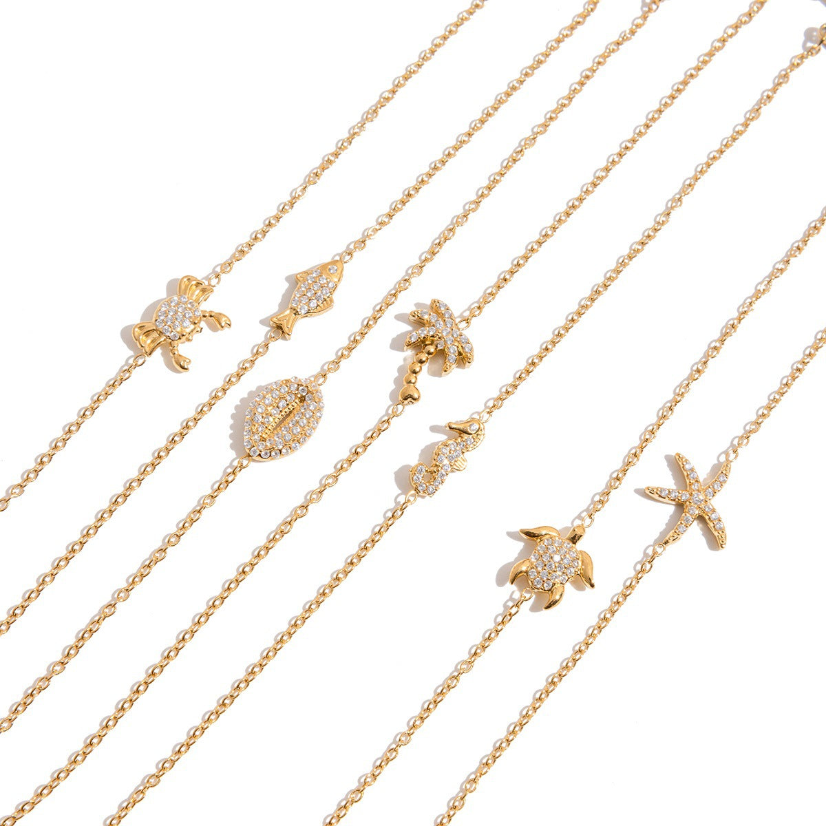 Style Gold Stainless Steel Zircon Marine Light Luxury High Necklace