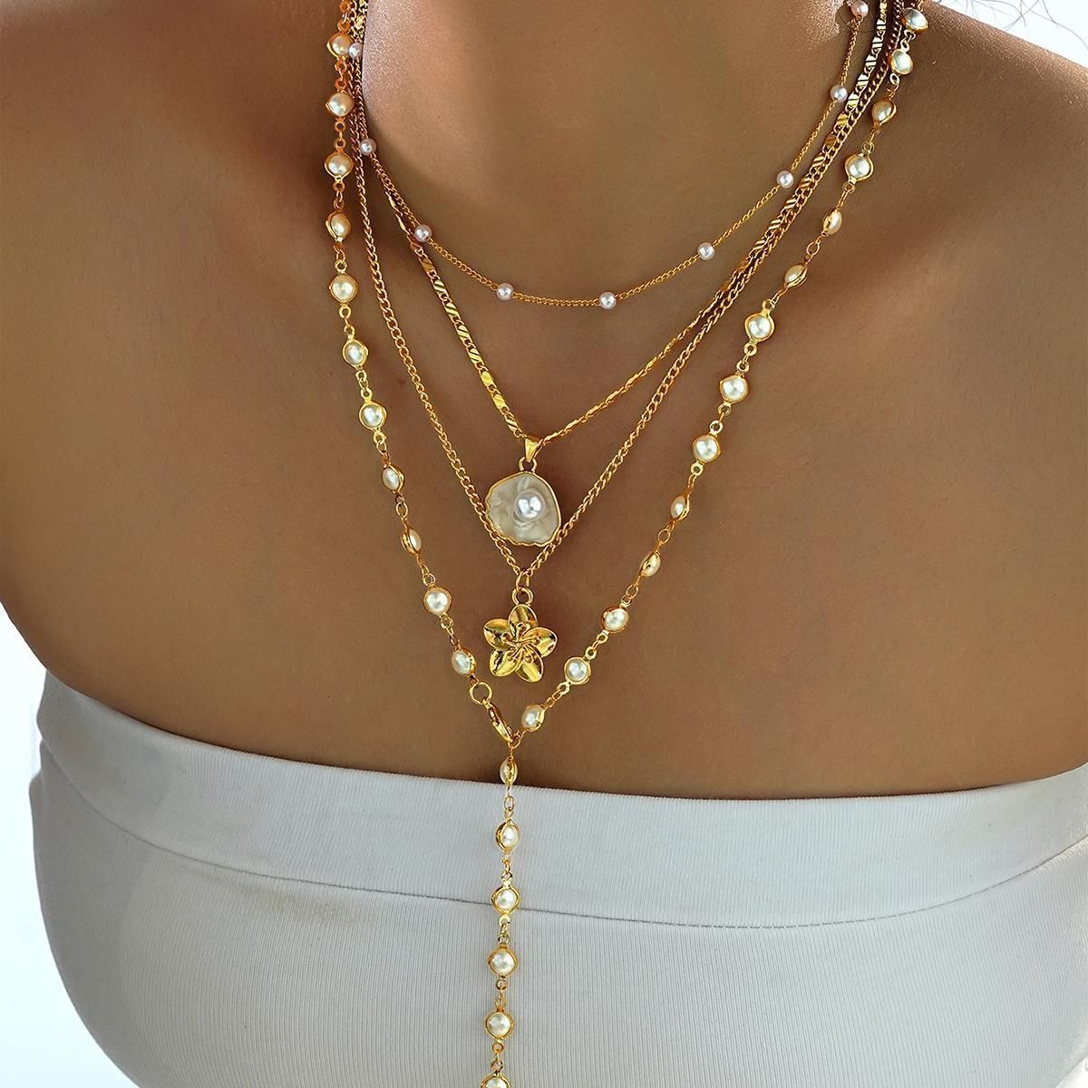 Pearl Twin Light Luxury Long Flower Female Fashion Necklace