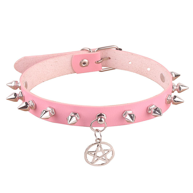 Women's Pentagram Alloy Leather Punk Hexagonal Pointed Collar