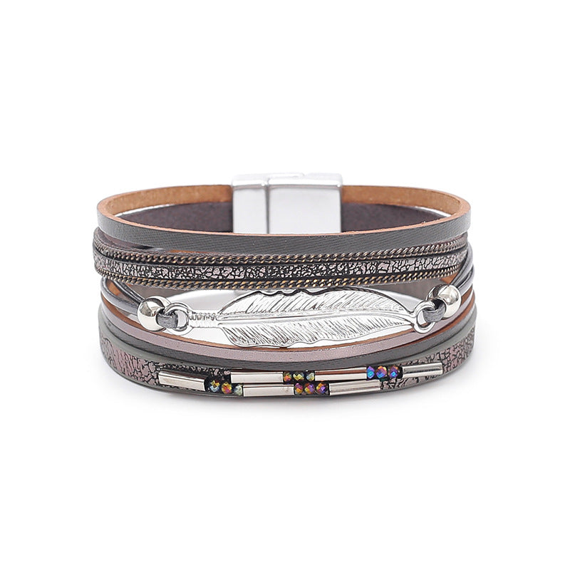 Women's Bohemian Style Leather Vintage Feather Classic Bracelets