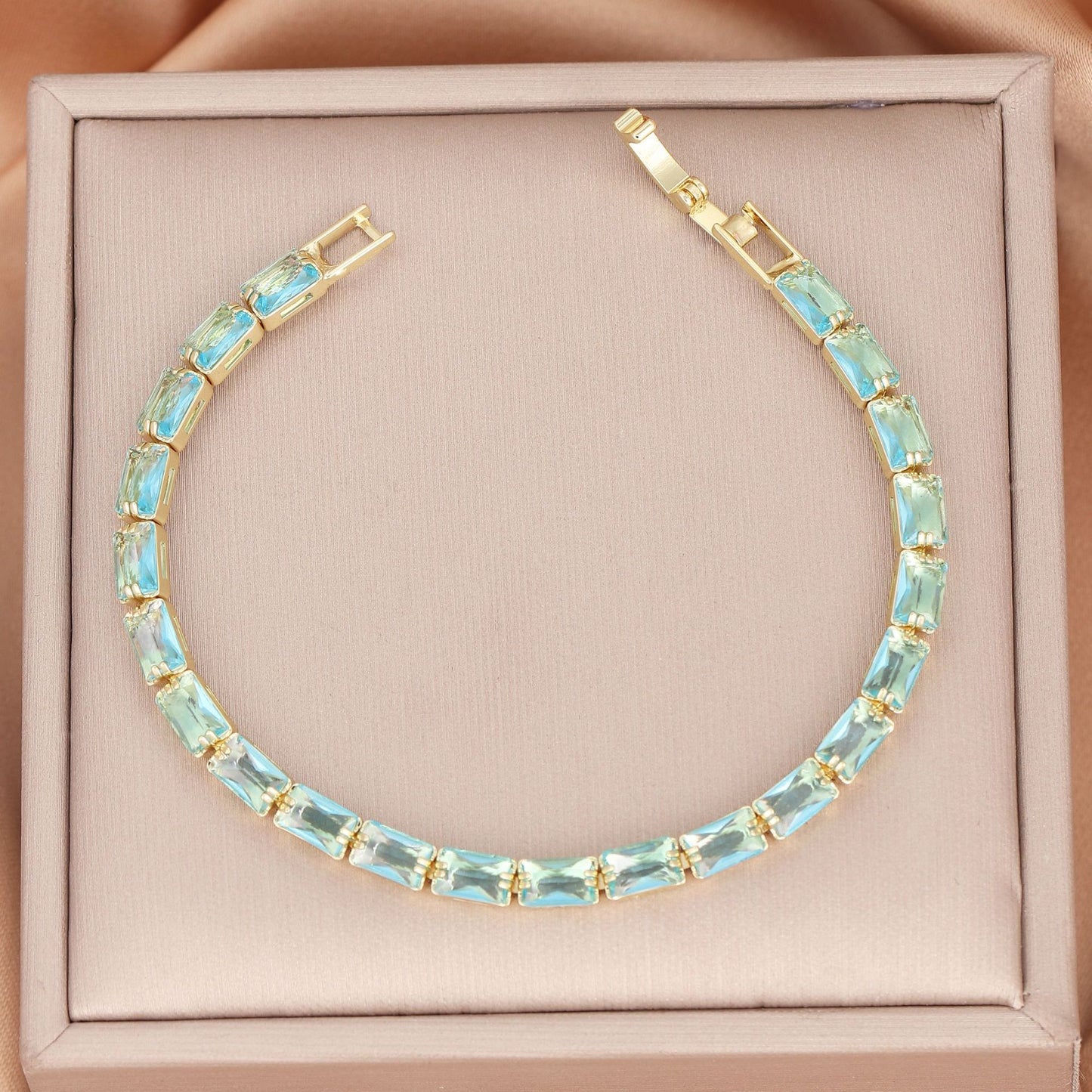 Simple Copper Square Color Zircon Advanced Light Luxury Rainbow Folding Bracelet