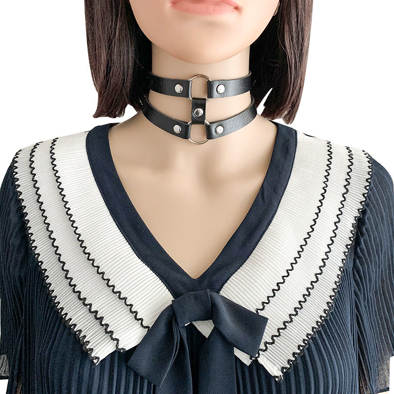 Mirror Gothic Style Leather Double Row Circle Simple Necklaces