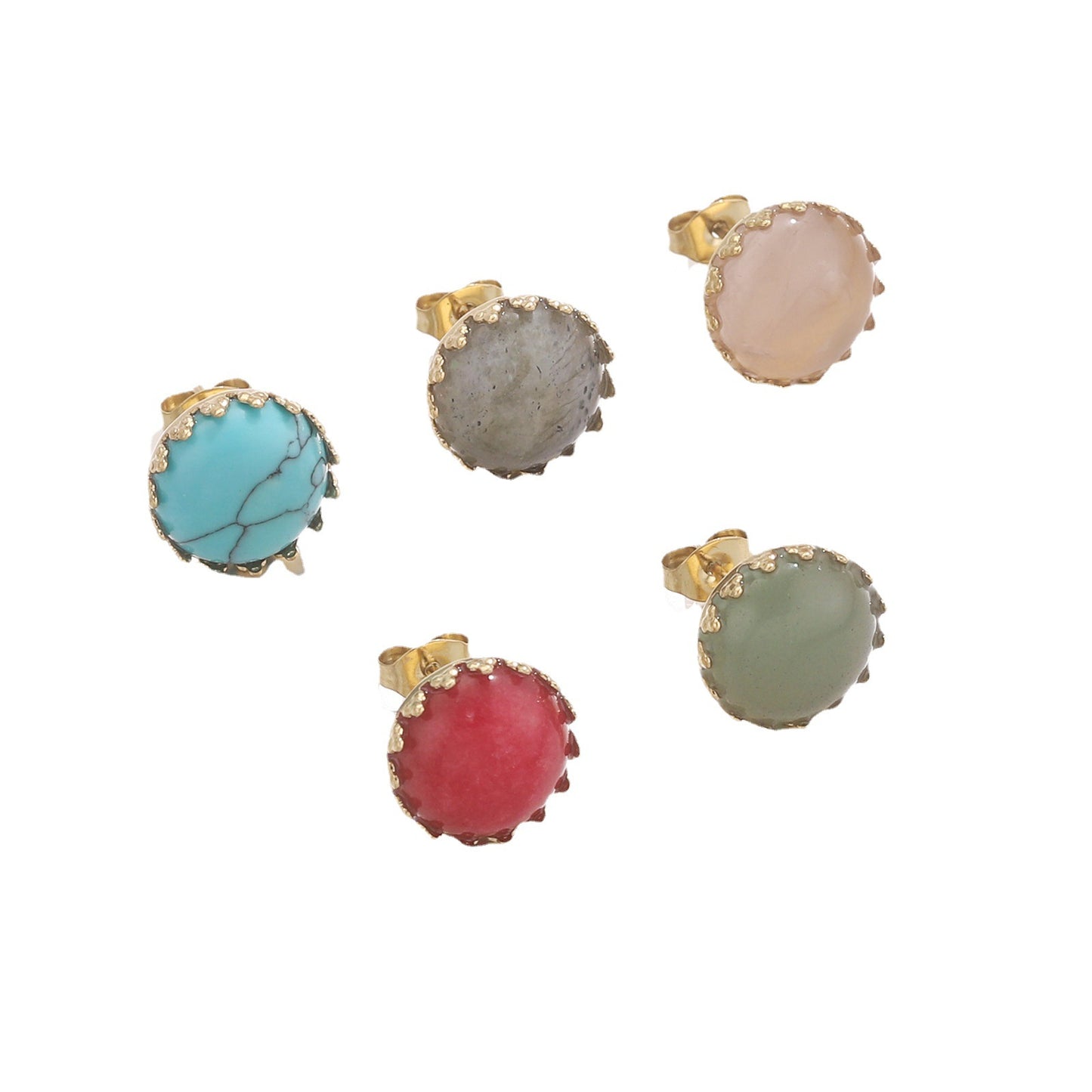 Stainless Steel Natural Stone Titanium Ear Tigereye Earrings