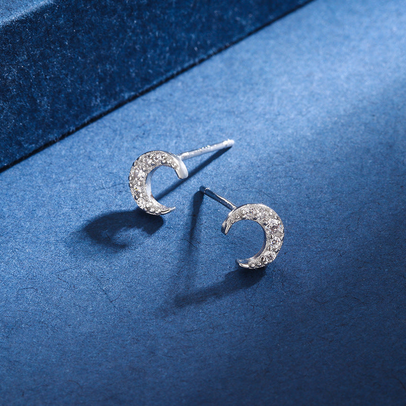 Women's Diamond Moon Simple Graceful Cute Sweet Small Stud Earrings
