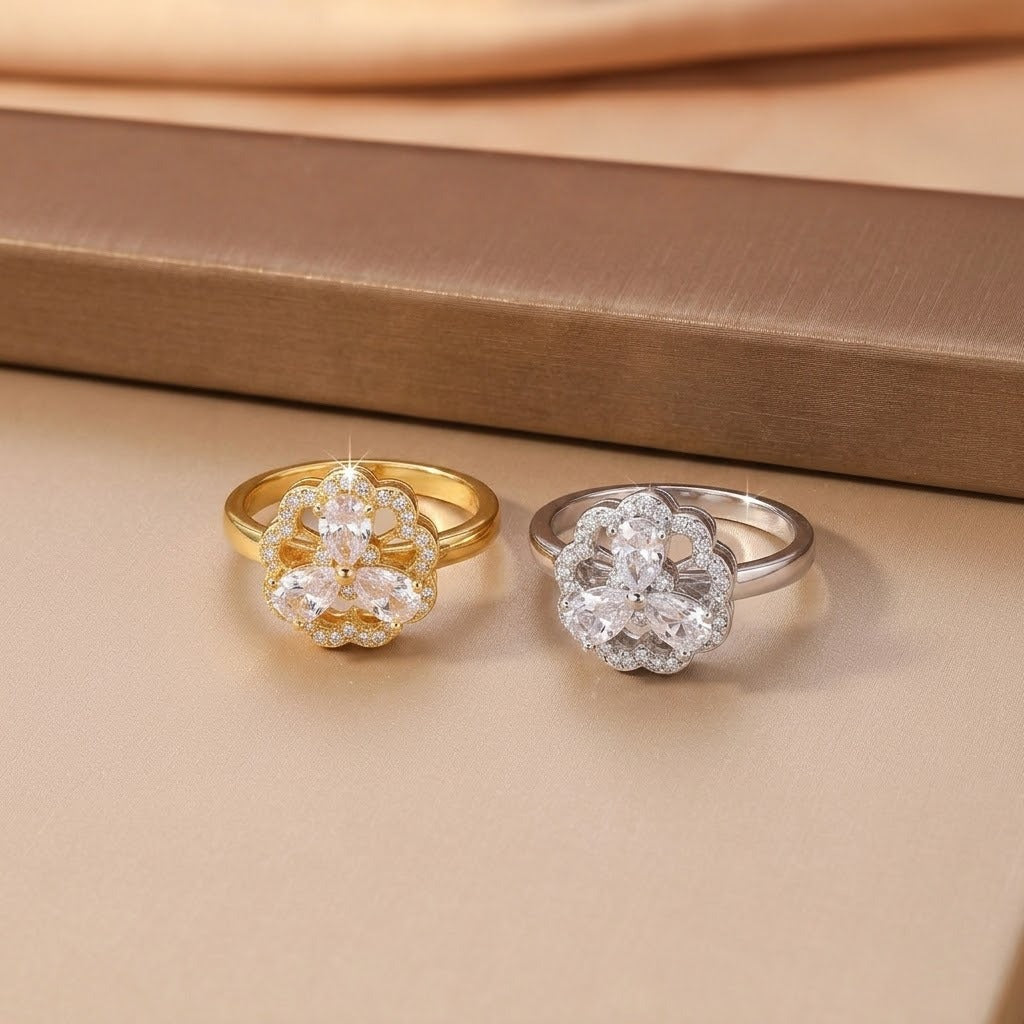Female Flower Rotating Zircon Temperament Temperamental Cold Style Ring