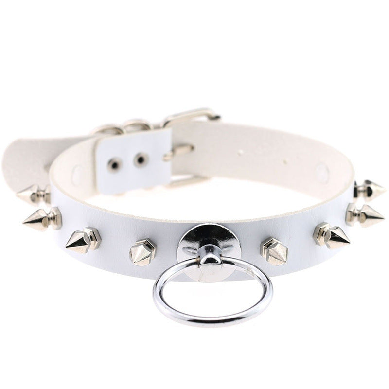 Round Leather Neckband Street Shooting Nightclub Rivet Pointed Nail Neck Necklaces