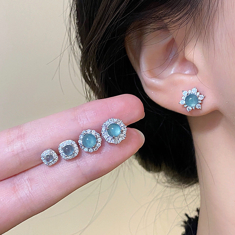 Women's Compact Mini Blue Green Zircon For Earrings