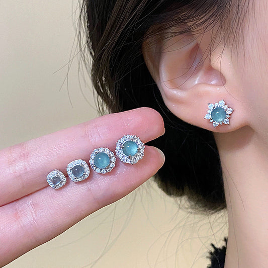 Women's Compact Mini Blue Green Zircon For Earrings