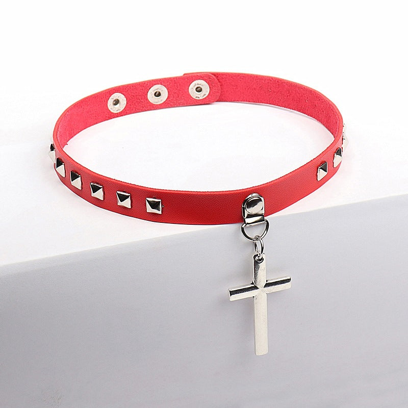 Punk Leather Cross Vintage Rivet Clavicle Collar
