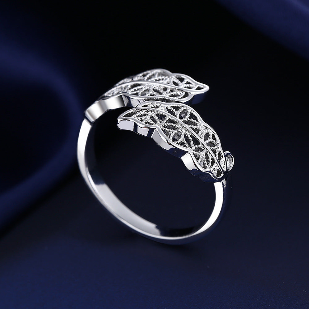Broadcast With Goods Welfare Korean Fashion Simple Leaf Female Ring