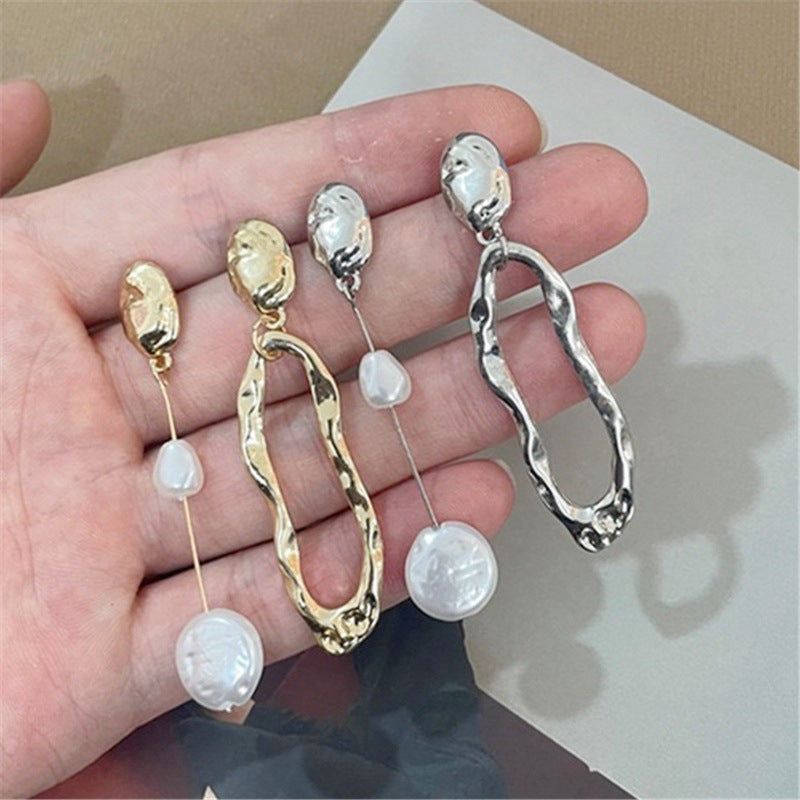 Geometric Pearl Asymmetric Irregular With Personality Fashion Baroque Earrings