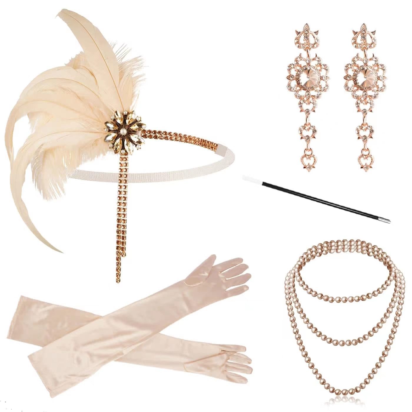 Red Feather Hair Band Masquerade Single Jewelry Set