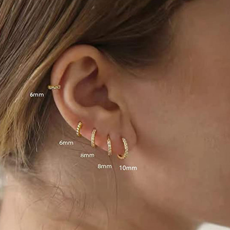 Row O-shaped Round Zircon Turquoise Micro Earrings