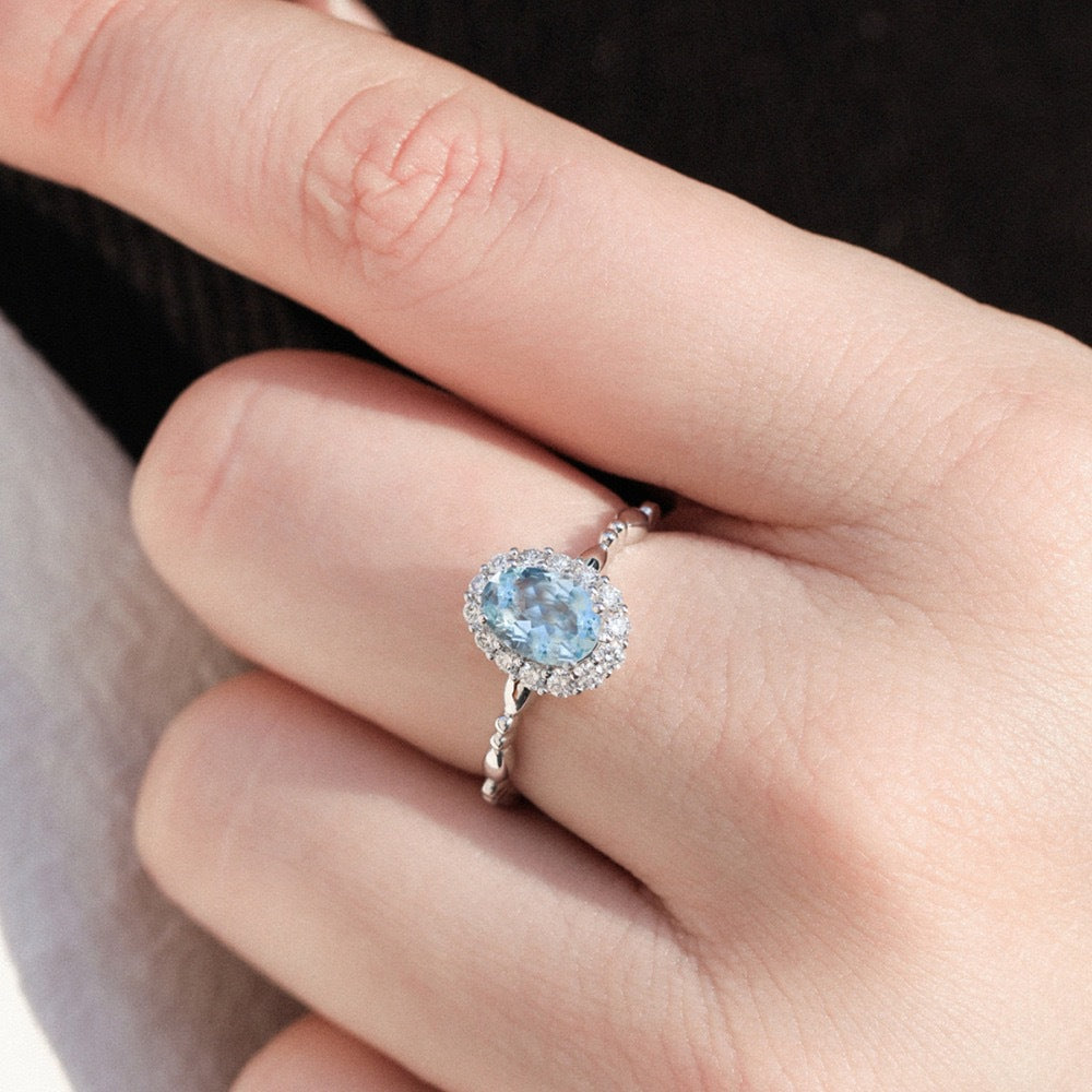 Aquamarine Female Design Advanced Blue Topaz Switchable Index Ring