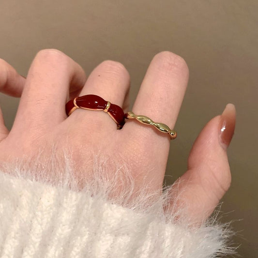 Retro Drip Glazed Red Open Female Rings