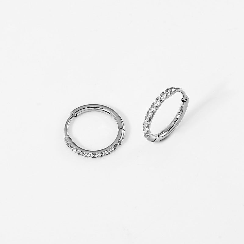 High Quality Carved Stainless Steel Studded With Zircon Titanium Earrings