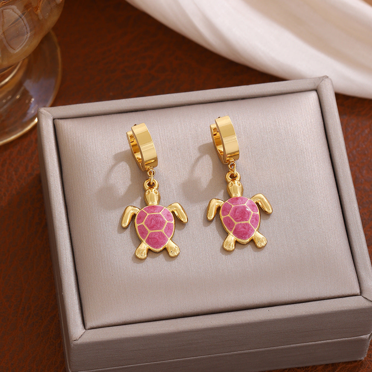 Personalized Turtle Eardrops Color Stainless Steel Gold-plated Stud Earrings