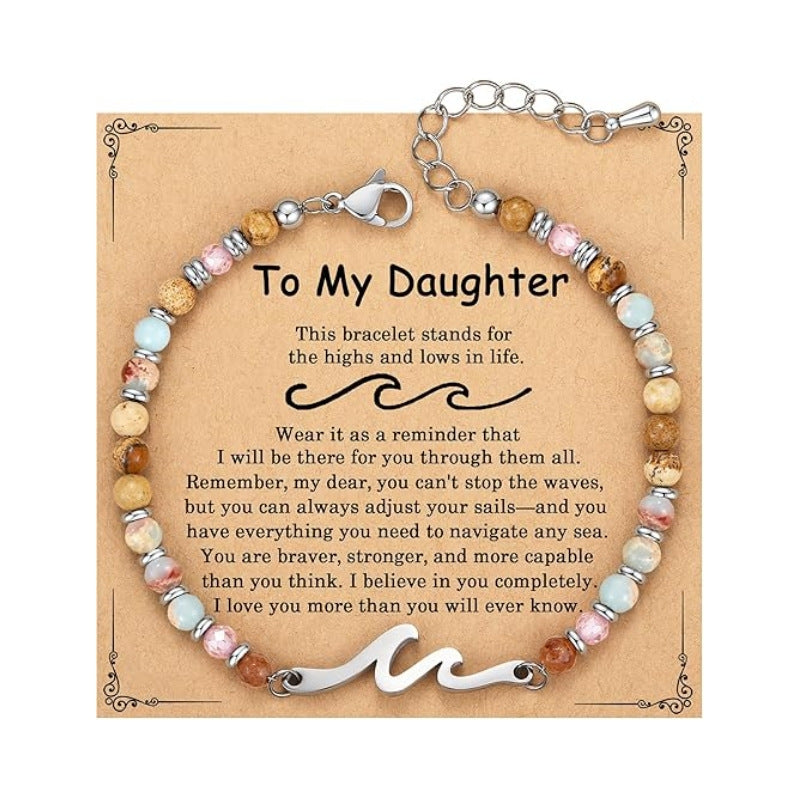 Women's Natural Stone Beaded Cross Lobster Buckle Adjustable Band Bracelet