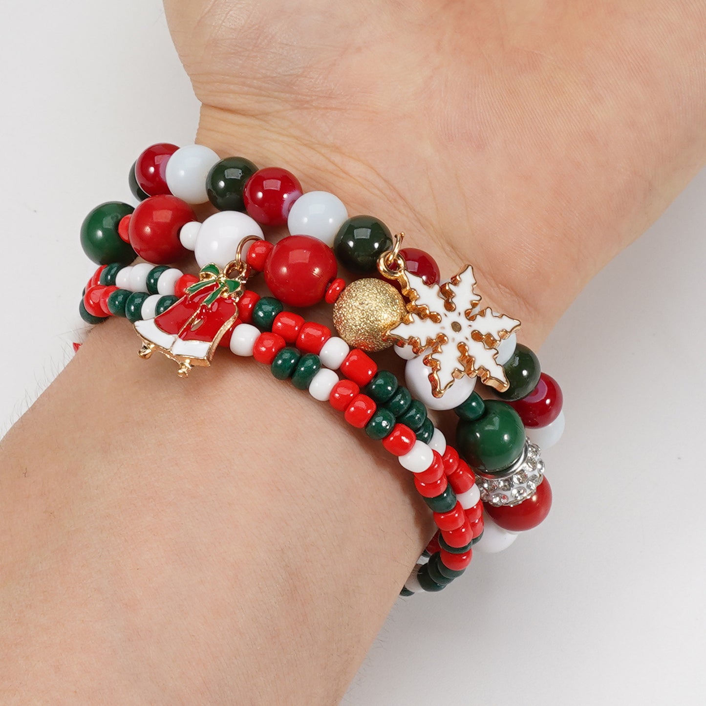 Christmas Elastic String Snowman Snowflake Tree Bracelets