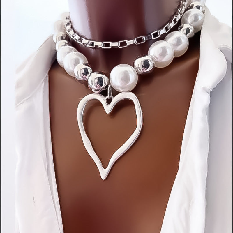 Women's Pearl Chain Big Love Creative Elegant Necklaces